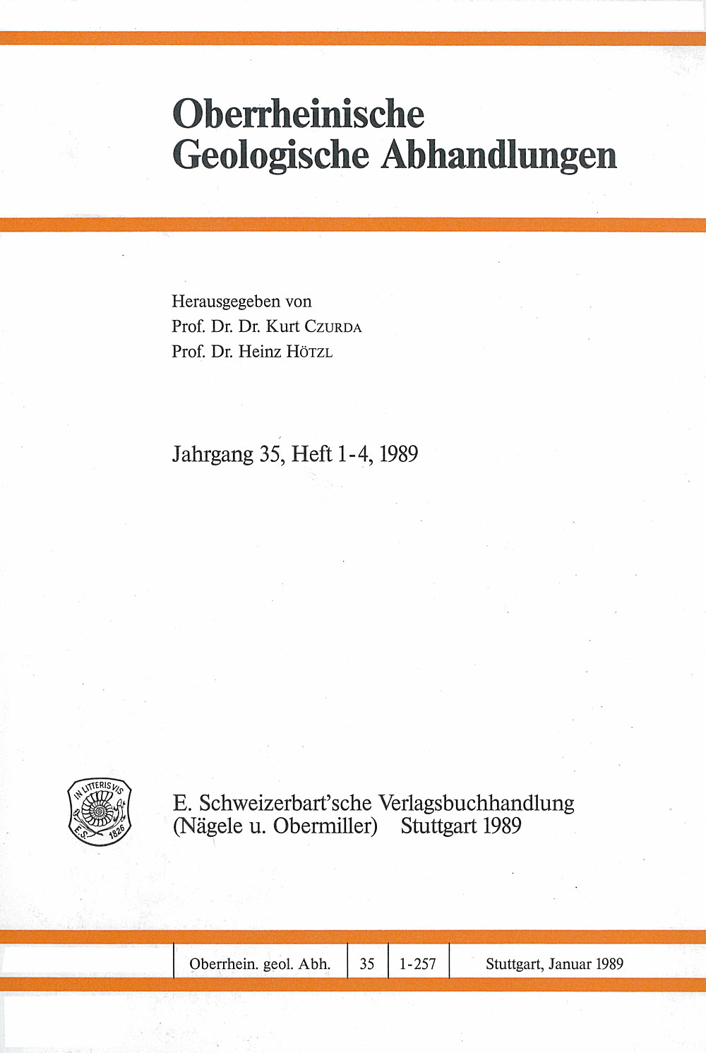 Cover image of:  - Oberrheinische Geologische Abhandlungen Herrn Professor Dr. Viktor Maurin zum 65. Geburtstag gewidmet