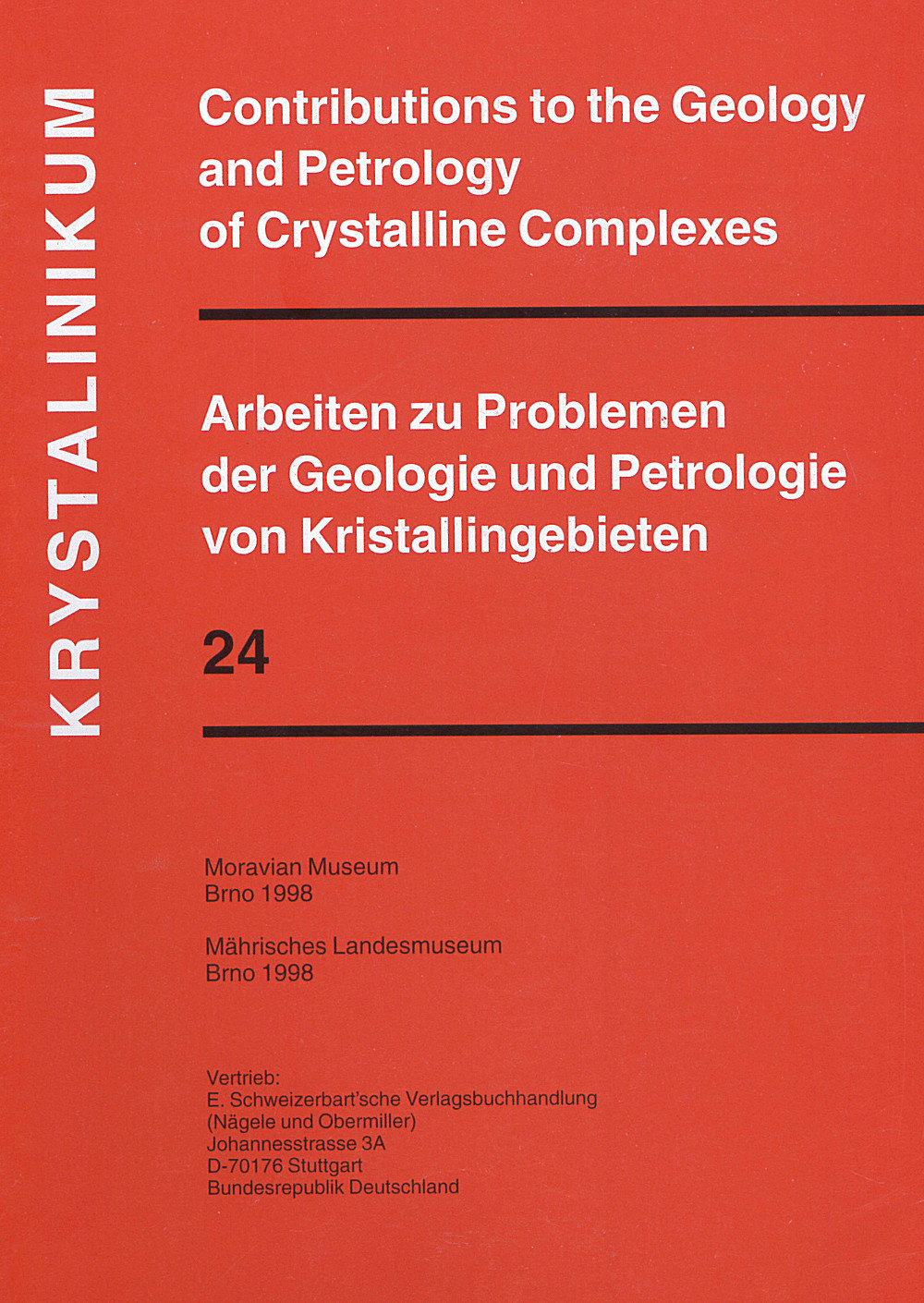 Umschlagbild des Buches:  - Krystalinikum Contributions to the Geology and Petrology of Crystalline 
Complexes. 
Arbeiten zu Problemen der Geologie und Petrologie von 
Kristallingebieten