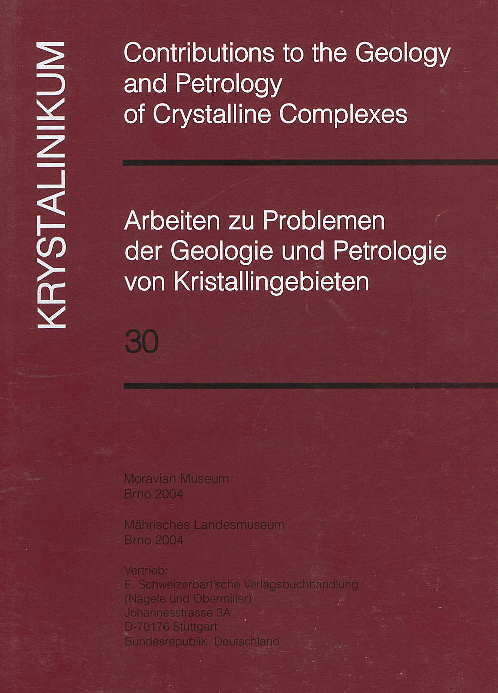 Cover image of:  - Contributions to the Geology and Petrology of 
Crystalline Complexes 