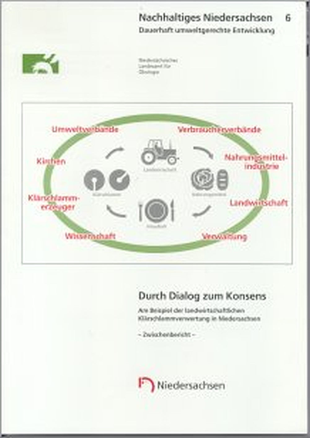 Cover image of:  - Durch Dialog zum Konsens Am Beispiel der landwirtschaftlichen Klärschlammverwertung in Niedersachsen <br>
- Zwischenbericht -