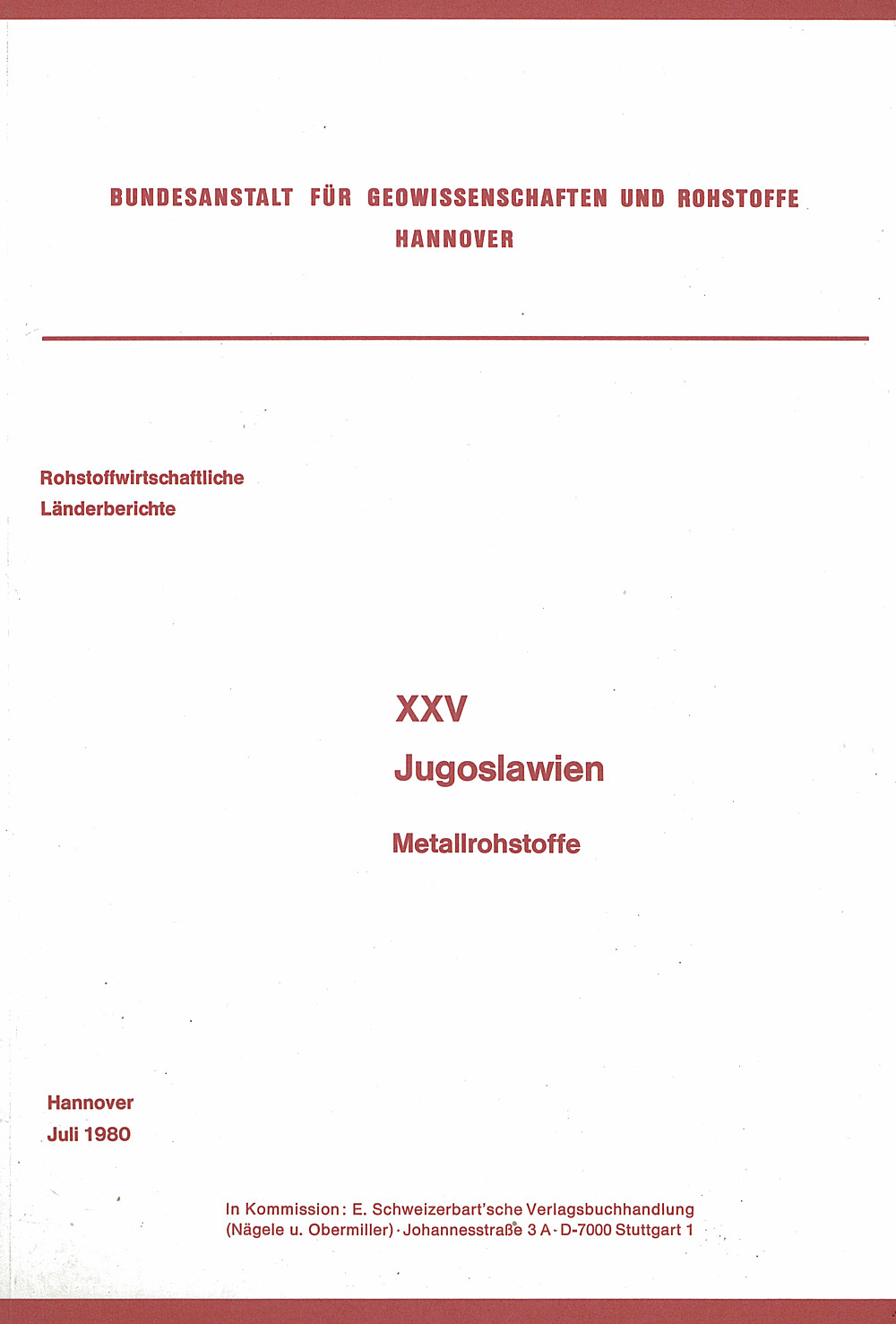 Umschlagbild des Buches:  - Jugoslawien Metallrohstoffe