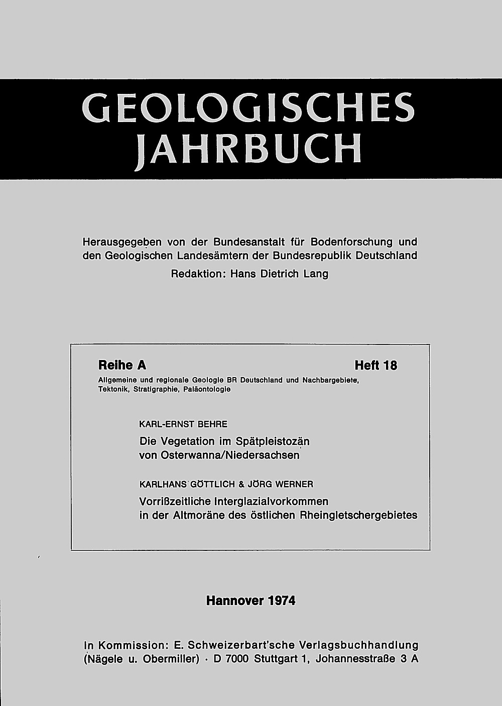 Cover image of:  - Untersuchungen glazialer Sedimente und Pollen in 
Niedersachsen und im östlichen
Rheingletschergebiet 
