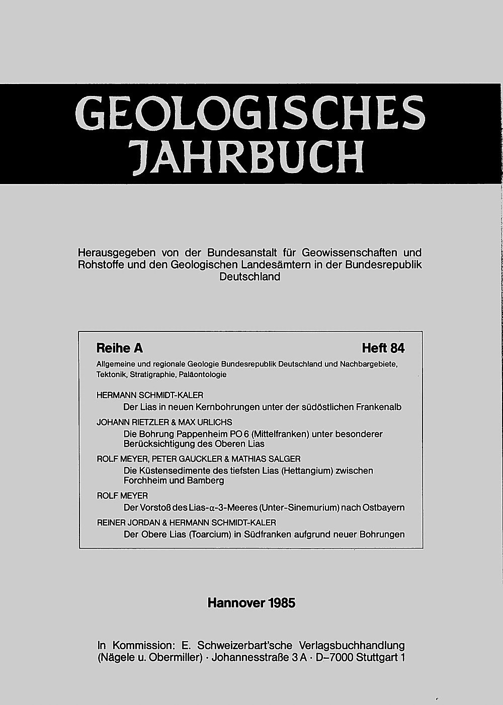 Cover image of:  - Geologisches Jahrbuch, Reihe A, Heft A84 