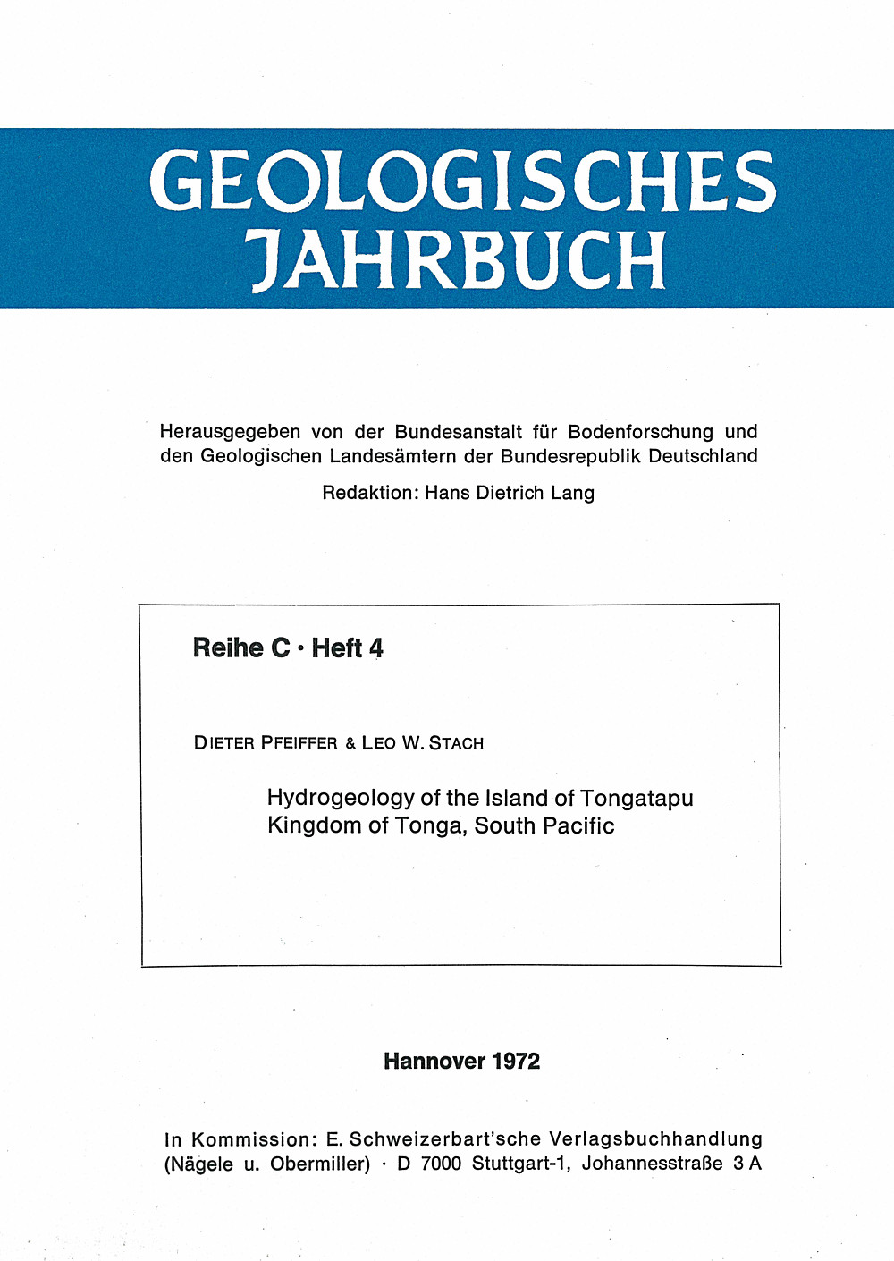 Image de couverture de: Dieter Pfeiffer; L.W. Stach - Hydrogeology of the Island of Tongatapu, Kingdom of Tonga,
South Pacific 