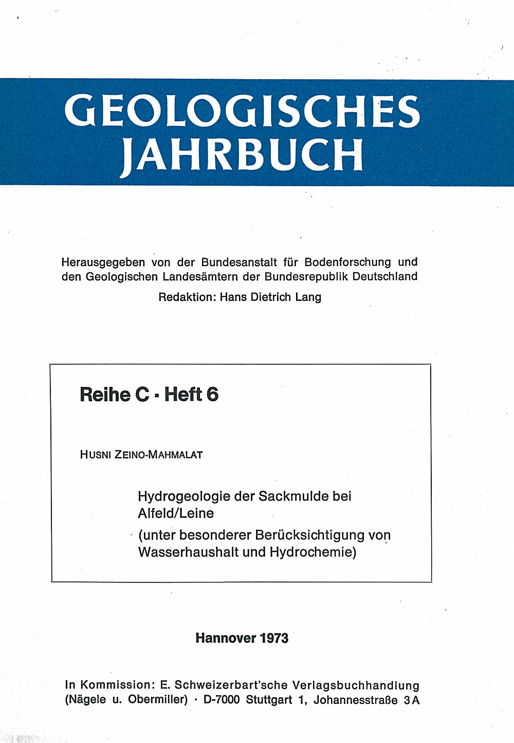 Cover image of: H. Zeino-Mahmalat - Hydrogeologie der Sackmulde bei Alfeld/Leine (unter 
besonderer Berücksichtigung von Wasserhaushalt und
Hydrochemie) 