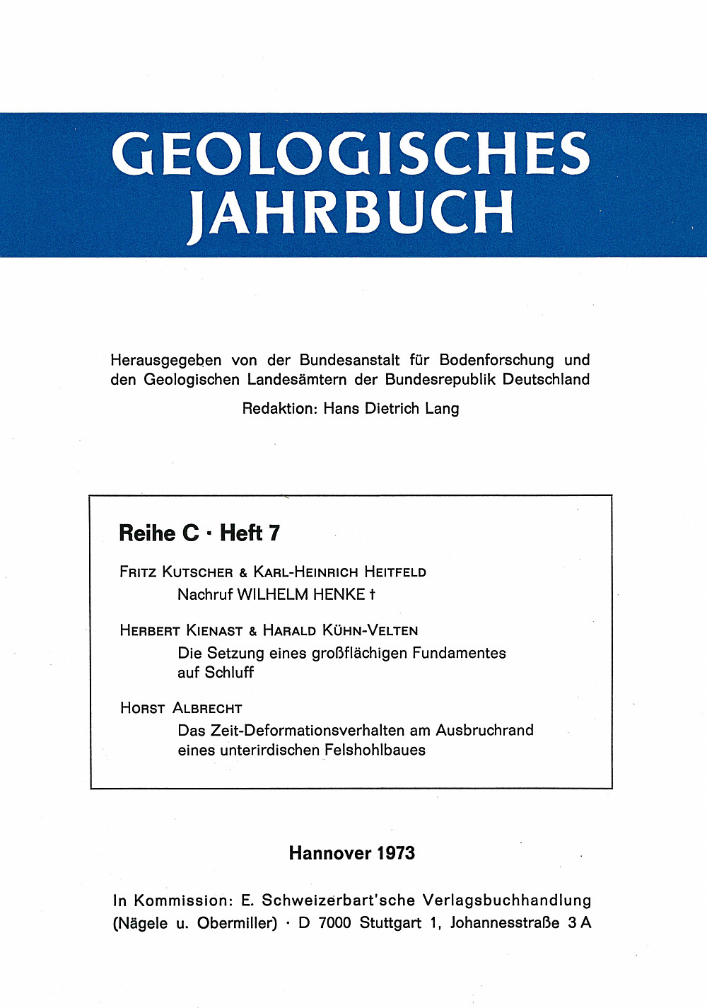 Umschlagbild des Buches:  - Geologisches Jahrbuch, Reihe C, Heft C7 
