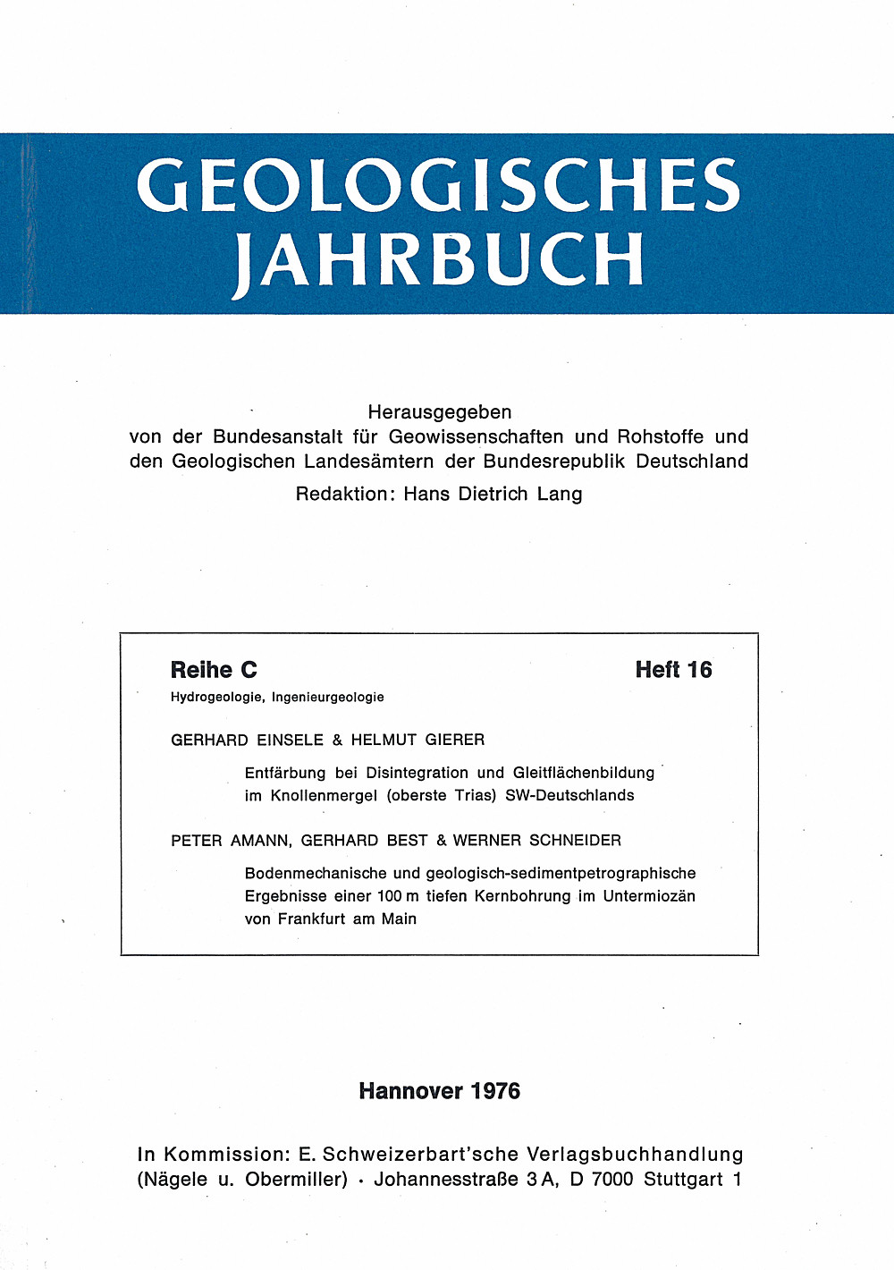 Umschlagbild des Buches:  - Geologisches Jahrbuch, Reihe C, Heft C16 