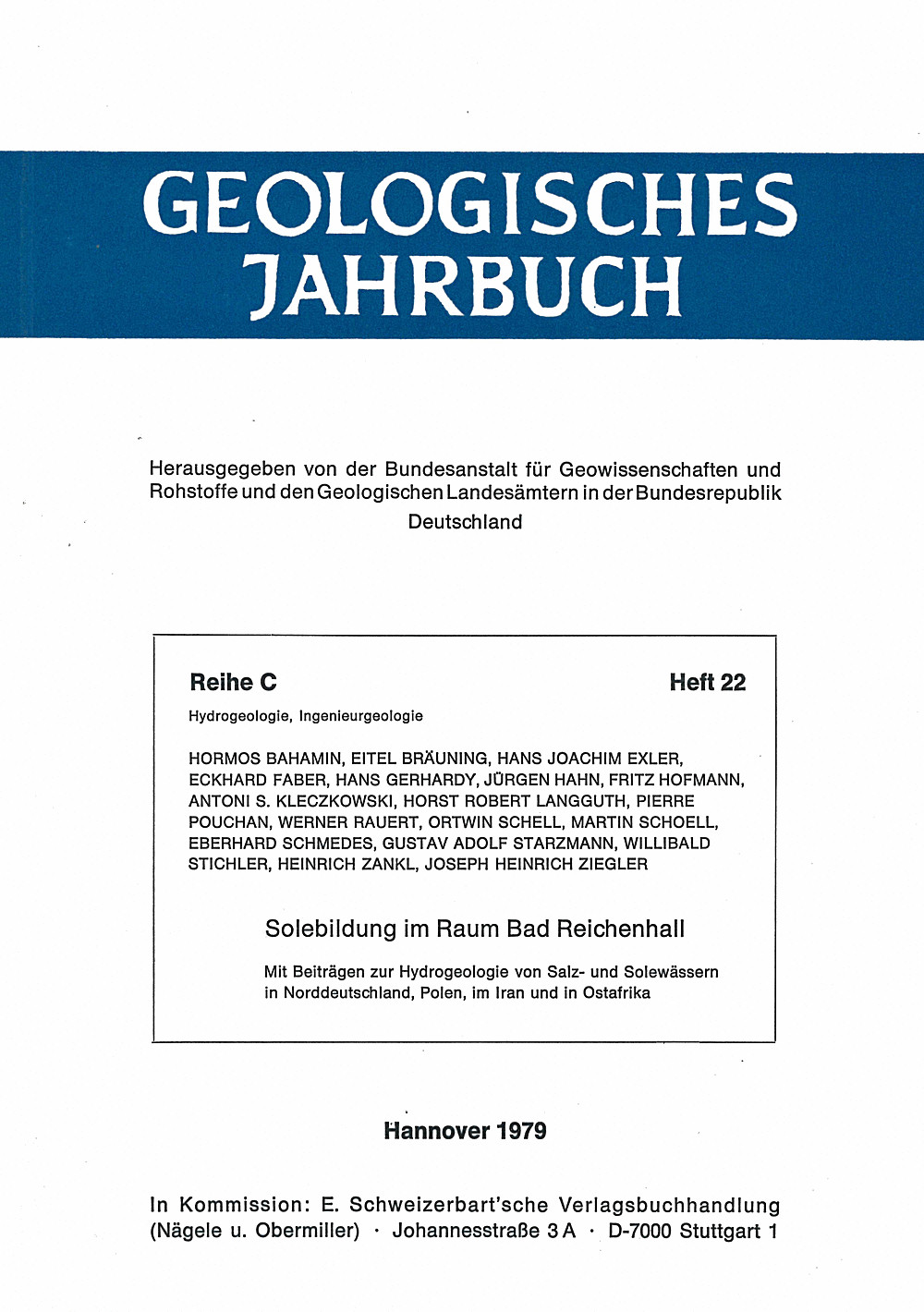 Umschlagbild des Buches: H. Bahamin; E. Braeuning; H. J. Exler; E. Faber - Solebildungen im Raum Bad Reichenhall Mit Beiträgen zur Hydrogeologie von Salz- und Solewässern
in Norddeutschland, Polen, im Iran und in Ostafrika