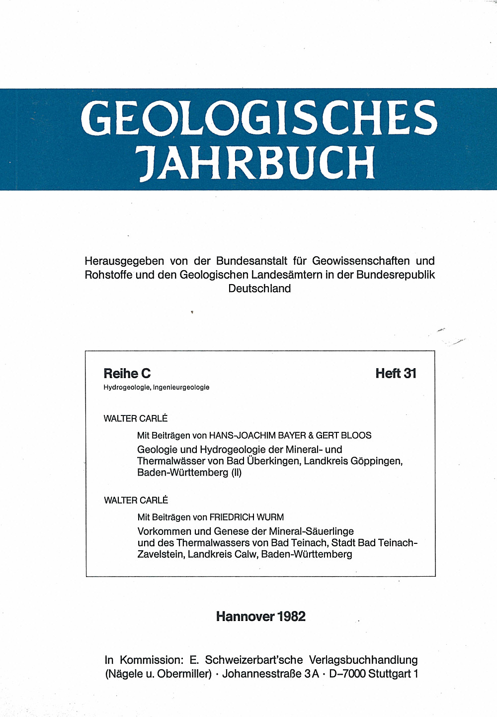 Umschlagbild des Buches: Walter Carlé - Vorkommen und Genese der Mineral-Säuerlinge und des 
Thermalwassers von Bad Teinach, Stadt Bad 
Teinach-Zavelstein, Landkreis Calw, BW Geologie u. Hydrogeologie der Mineral- und Thermalwässer 
von Bad Überkingen, Landkreis Göppingen, Baden-Württemberg
(II)