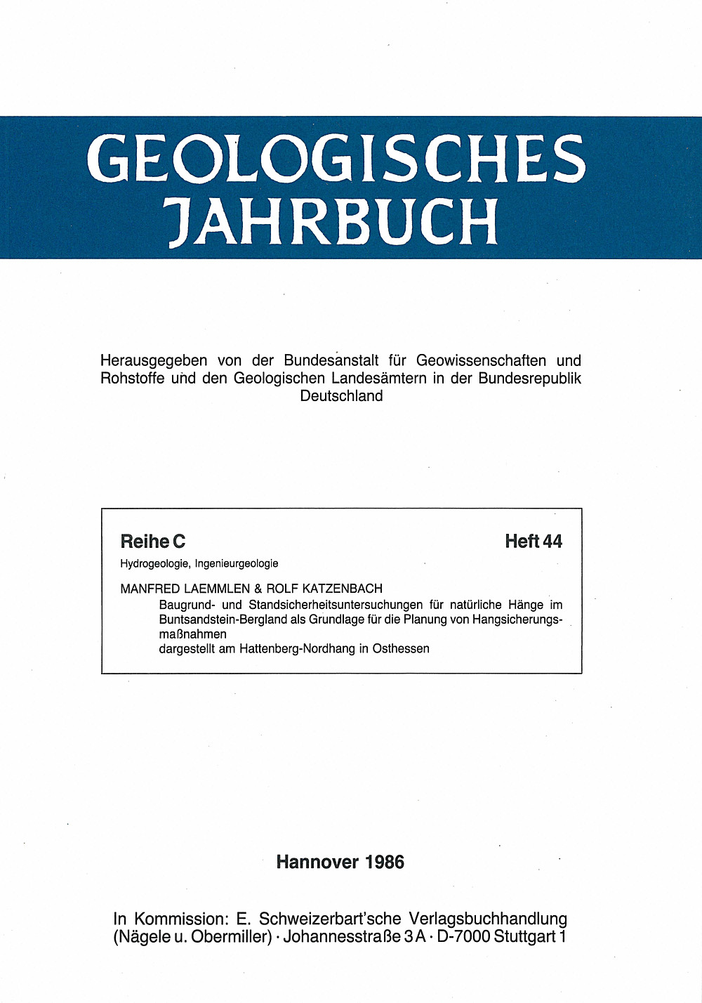 Cover image of: Manfred Laemmlen; Rolf Katzenbach - Baugrund- und Standsicherheitsuntersuchungen für natürliche
Hänge im Buntsandstein-Bergland Als Grundlage für die Planung von Hangsicherheitsmaßnahmen,
dargestellt am Hattenberg-Nordhang in Osthessen