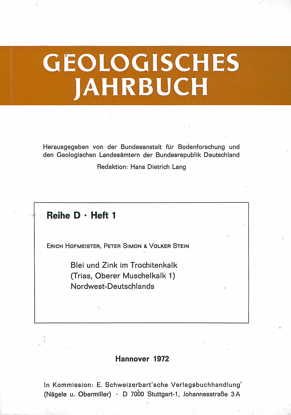 Cover image of: E. Hofmeister; P. Simon; V. Stein - Blei und Zink im Trochitenkalk (Trias, Oberer Muschelkalk 1)
Nordwestdeutschlands 