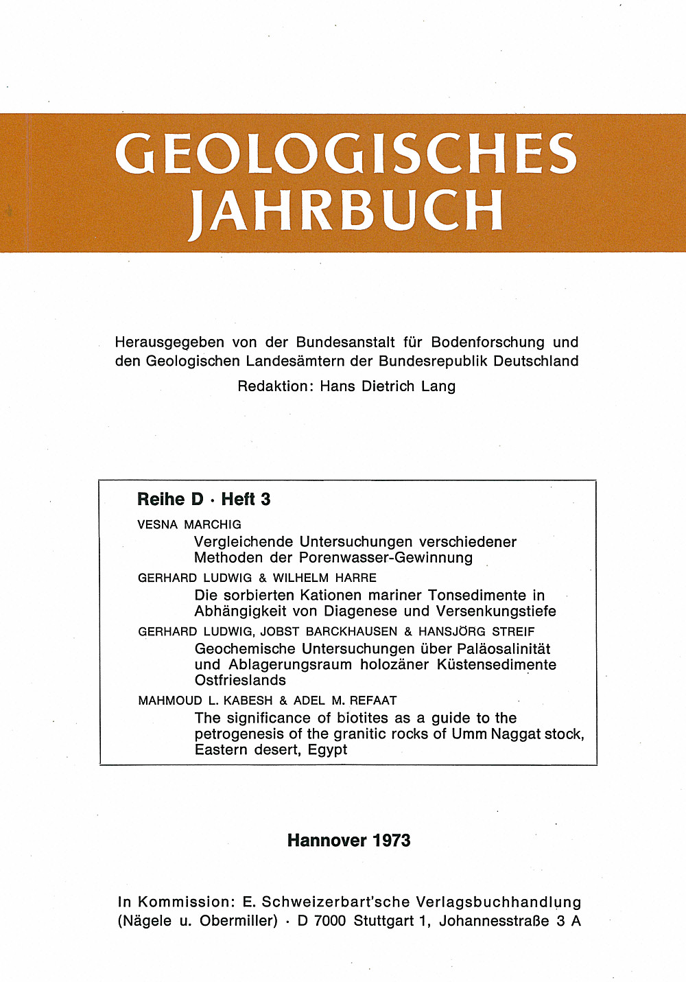 Umschlagbild des Buches:  - Geologisches Jahrbuch, Reihe D, Heft D3 