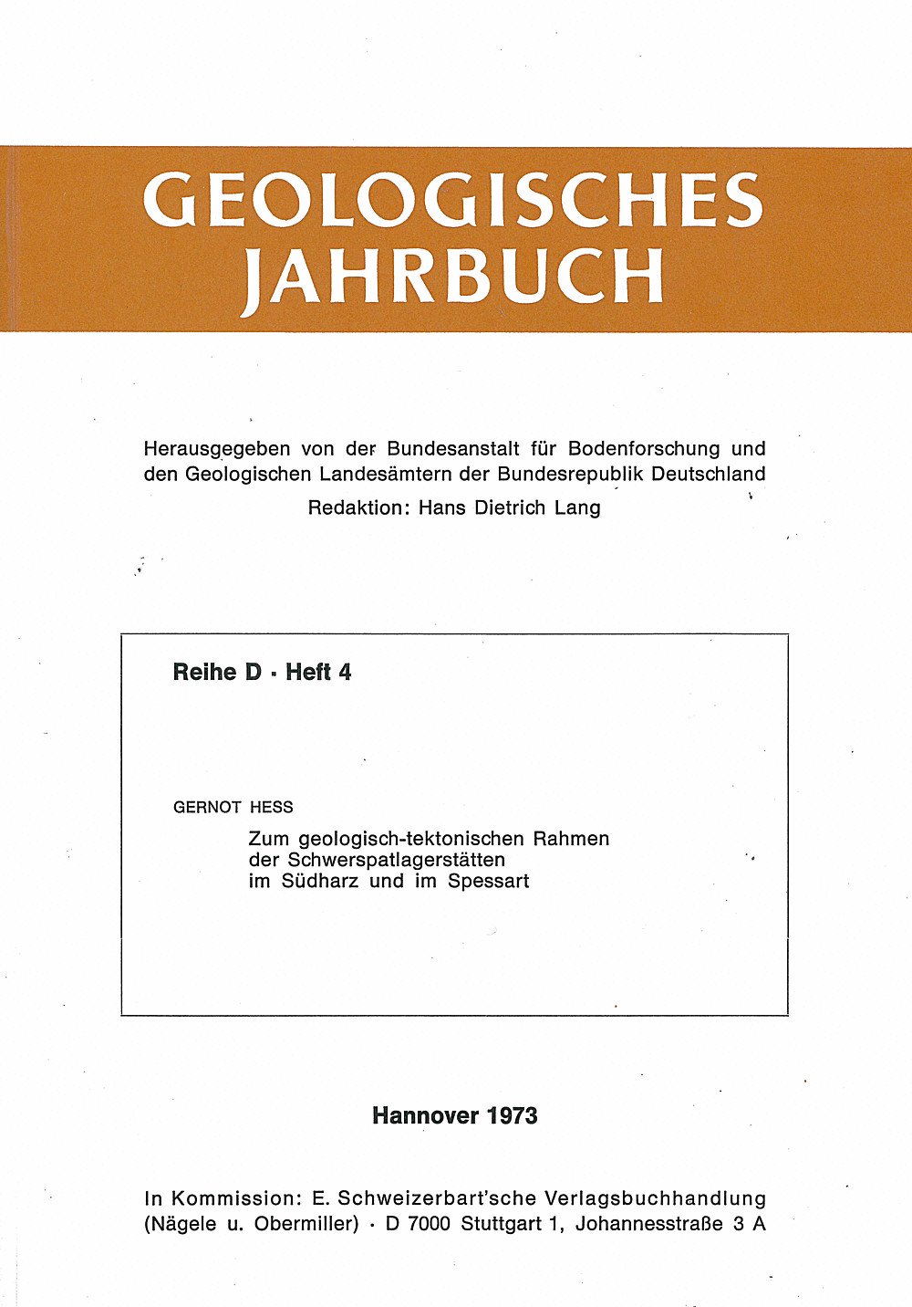 Umschlagbild des Buches: G. Hess - Zum geologisch-tektonischen Rahmen der Schwerspatlagerstätten im Südharz und im Spessart 