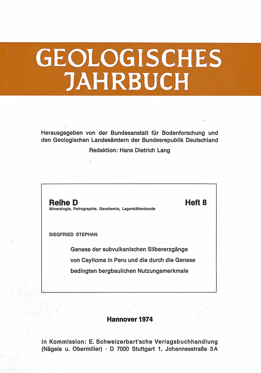 Umschlagbild des Buches: S. Stephan - Genese der subvulkanischen Silbererzgänge von Caylloma in 
Peru und die durch die Genese bedingten bergbaulichen 
Nutzungsmerkmale 