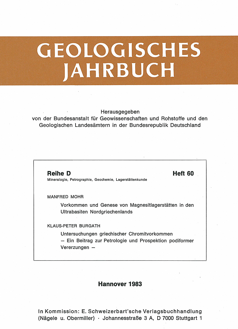 Cover image of: M. Mohr - Vorkommen und Genese von Magnesitlagerstätten in den
Ultrabasiten Nordgriechenlands 