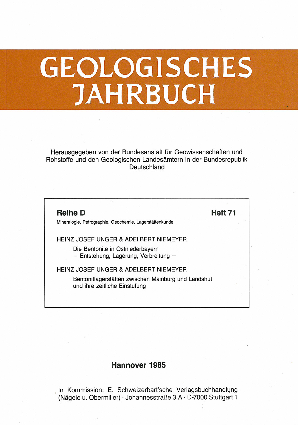 Cover image of: H. J. Unger; A. Niemeyer - Geologisches Jahrbuch, Reihe D, Heft D71 