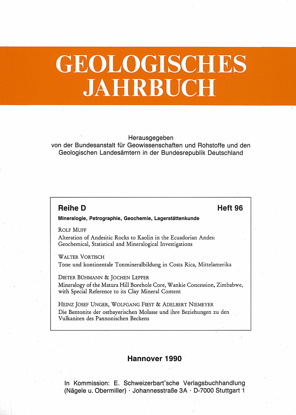 Image de couverture de:  - Alteration of Andesitic Rocks to Kaolin in the Ecuadorian 
Andes. Geochemical, Statistical and Mineralogical 
Investigations 