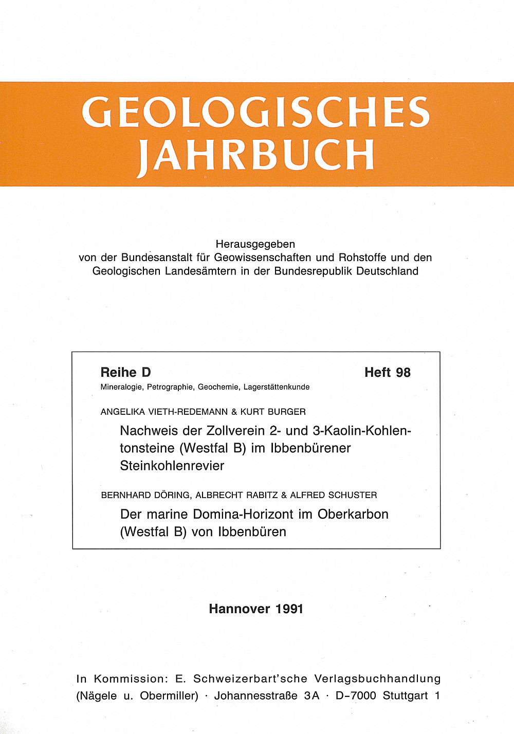 Image de couverture de:  - Nachweis der Zollverein 2- und 3-Kaolin-Kohlentonsteine (Westfal B) im Ibbenbürener Steinkohlenrevier Der marine Domina-Horizont im Oberkarbon (Westfal B) von Ibbenbüren