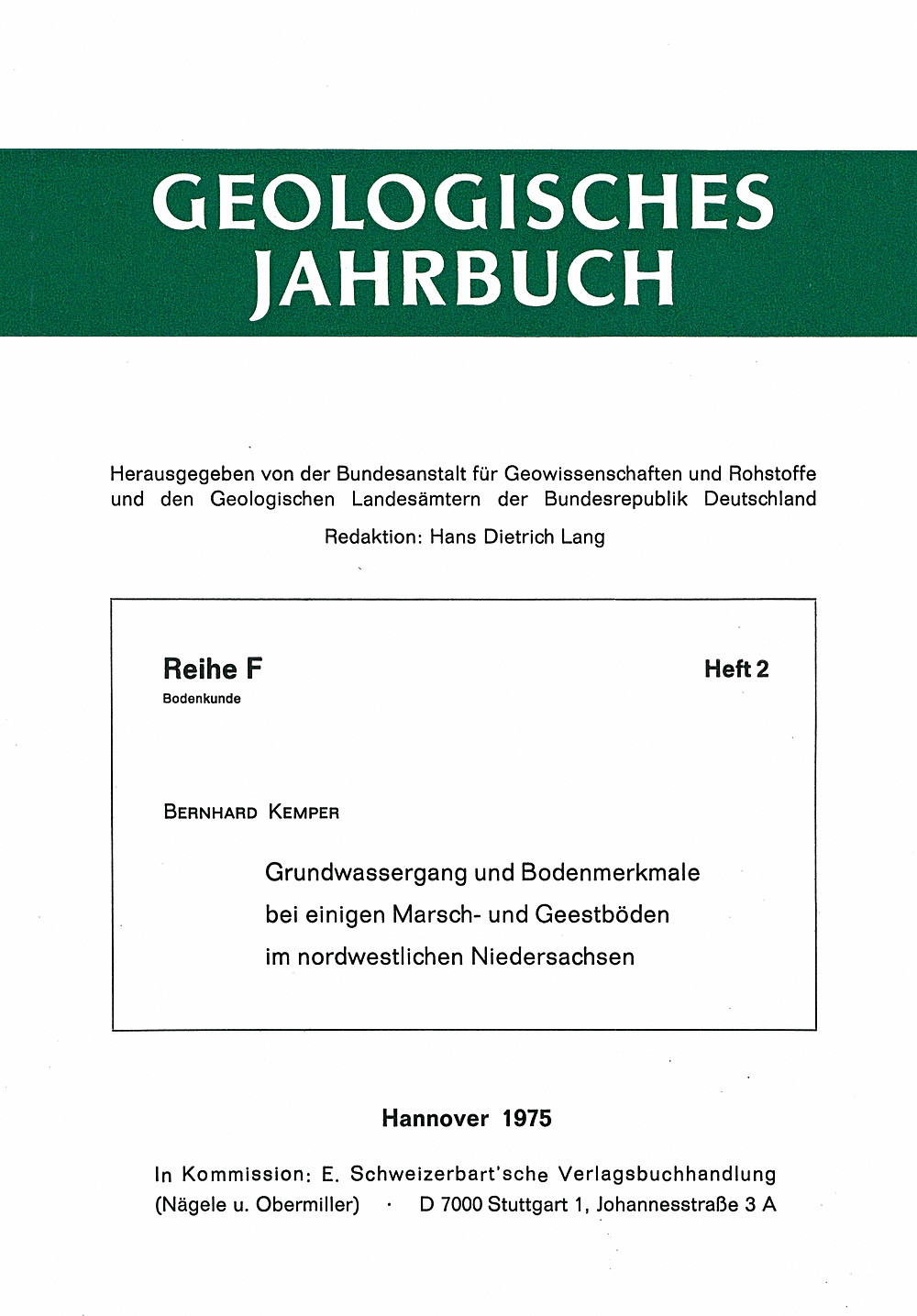 Cover image of: B. Kemper - Grundwassergang und Bodenmerkmale bei einigen Marsch-
und Geestböden im nordwestlichen Niedersachsen 