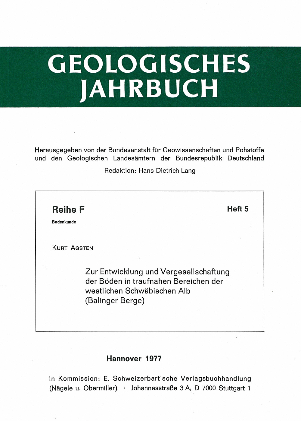 Cover image of: K. Agsten - Zur Entwicklung und Vergesellschaftung der Böden in
traufnahen Bereichen der westlichen Schwäbischen Alb 