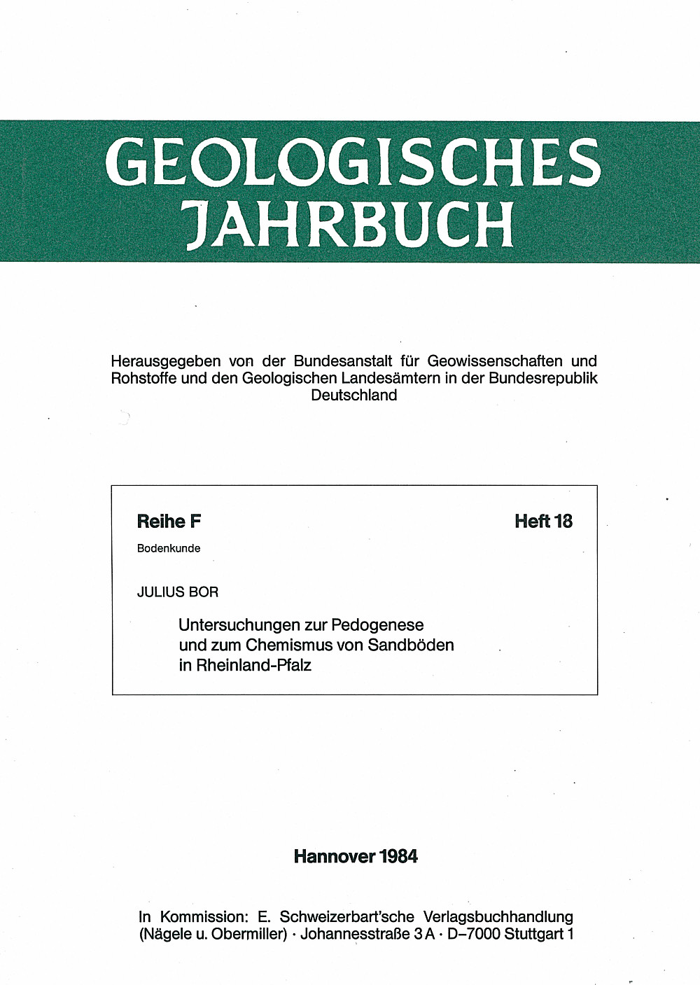 Image de couverture de: J. Bor - Untersuchungen zur Pedogenese und zum Chemismus von
Sandböden in Rheinland-Pfalz 