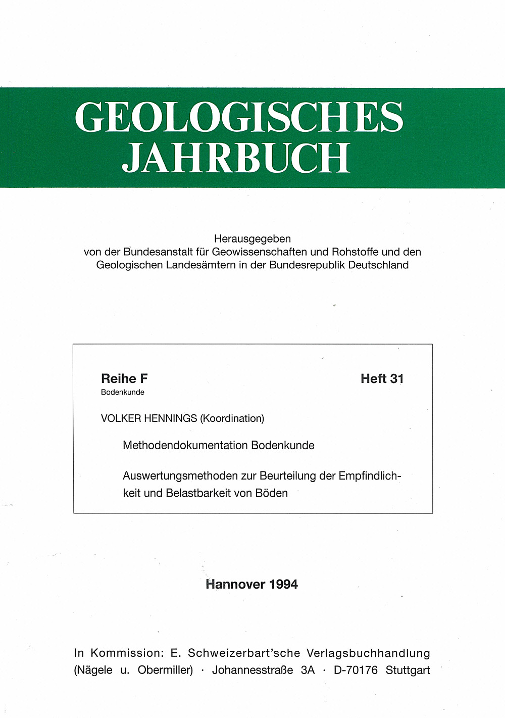 Umschlagbild des Buches:  - Methodendokumentation Bodenkunde Auswertungsmethoden zur Beurteilung der Empfindlichkeit 
und Belastbarkeit von Böden