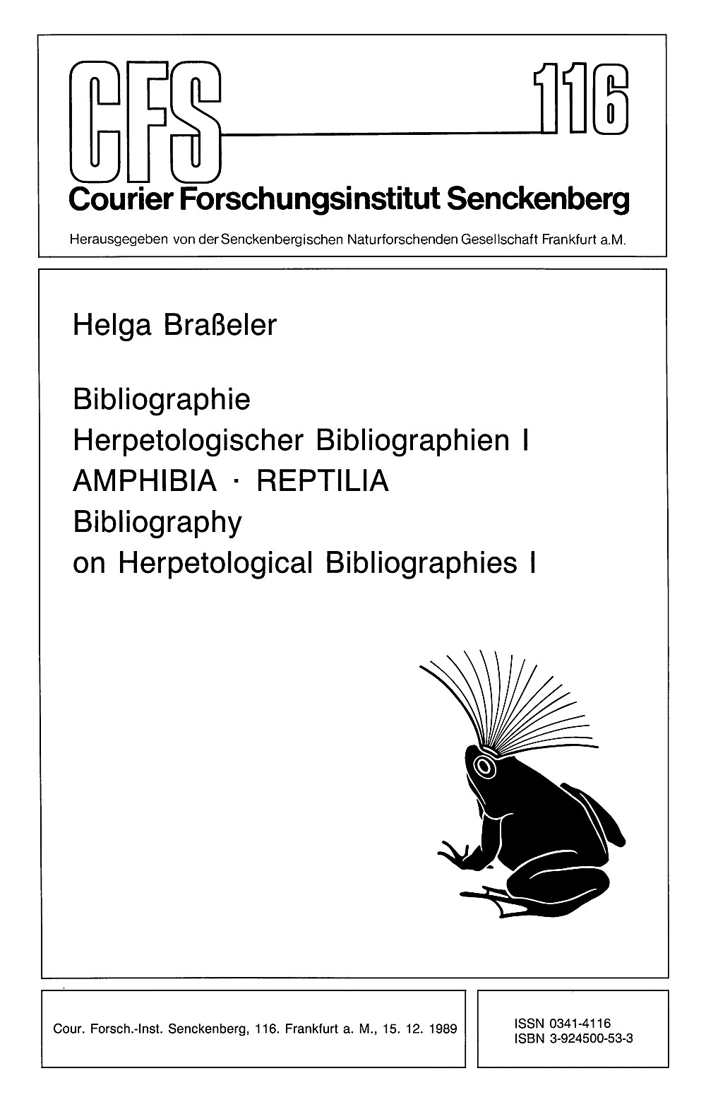 Cover image of: Helga Braßeler - Bibliographie Herpetologischer Bibliographien I Amphibia - Reptilia
