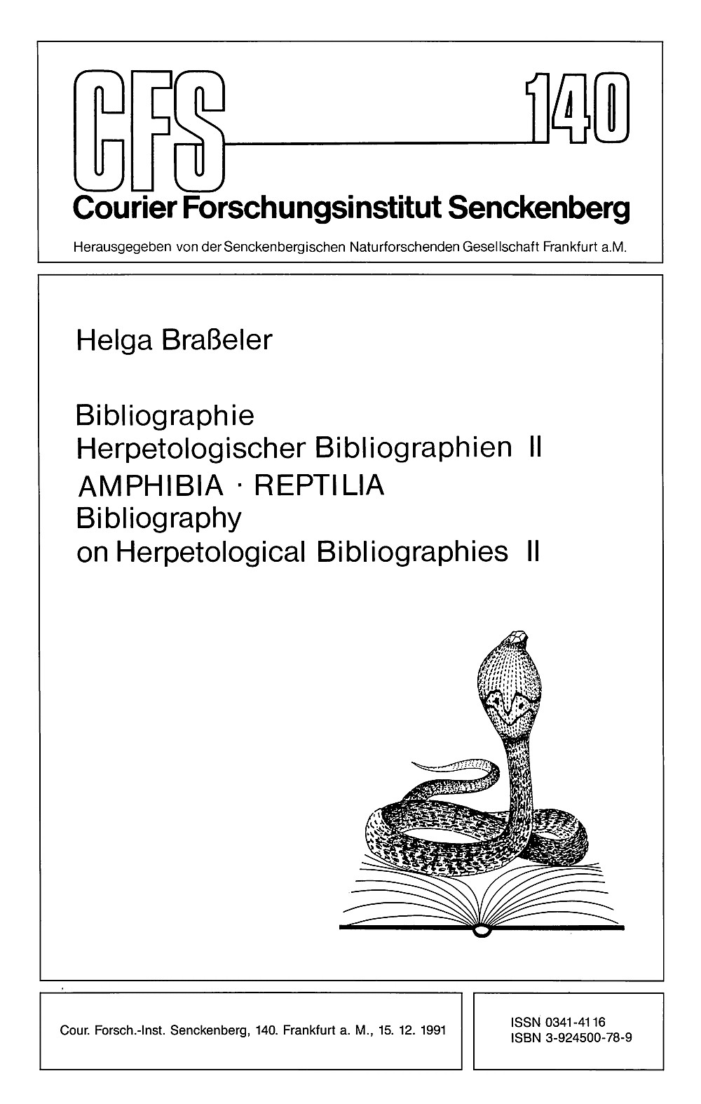 Umschlagbild des Buches: Helga Braßeler - Bibliographie Herpetologischer Bibliographien II Amphibia - Reptilia
