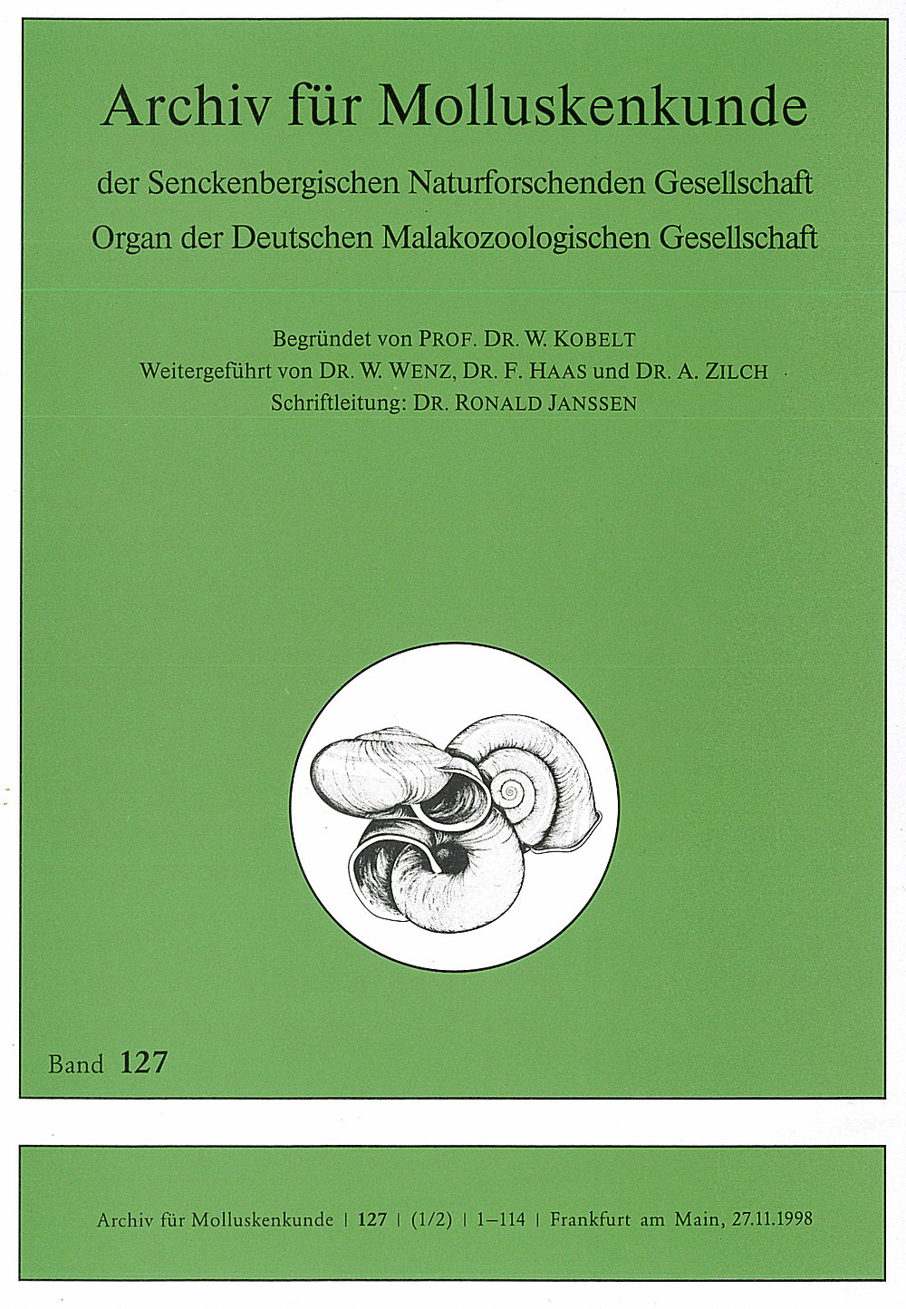 Cover image of: Archiv für Molluskenkunde Band 127 Heft 1-2