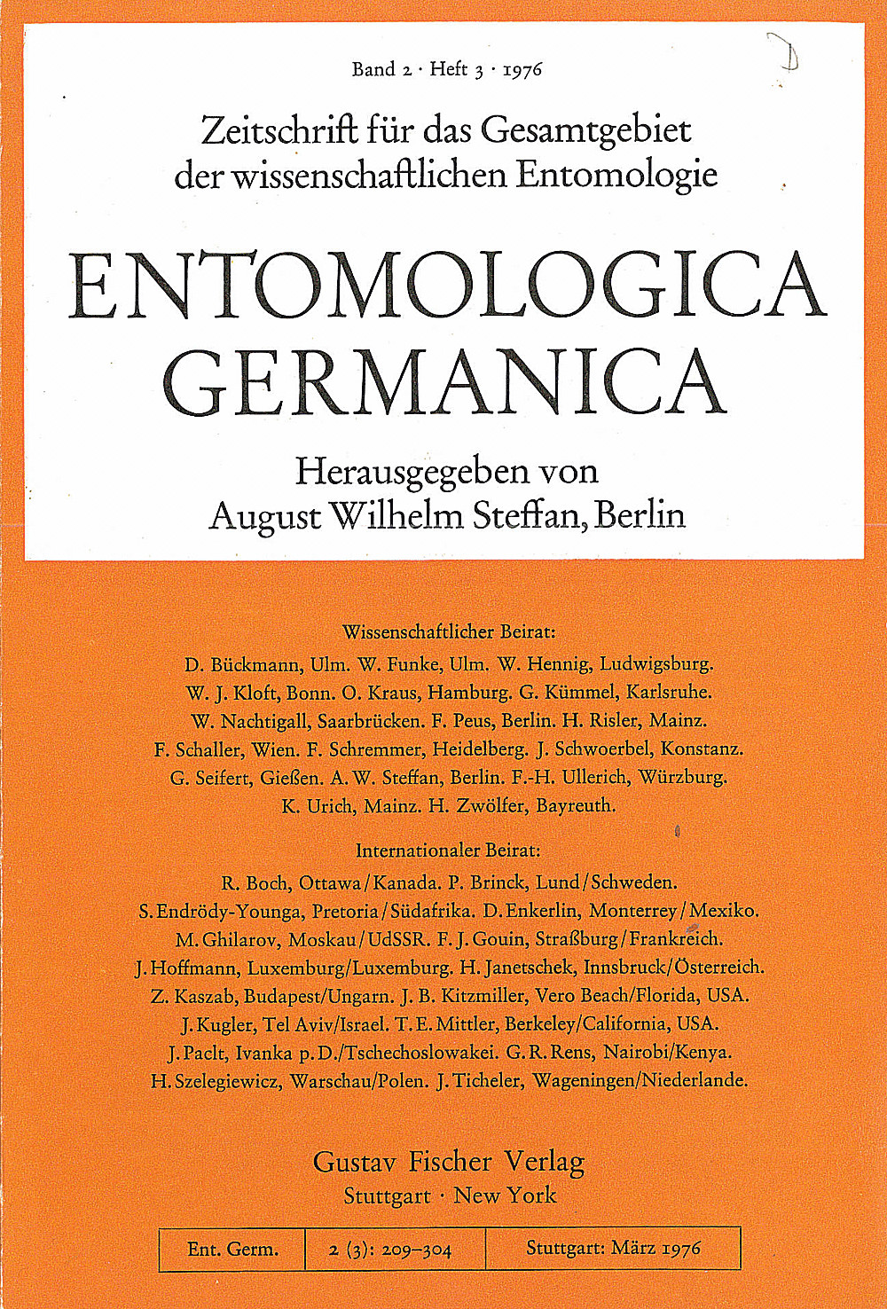 Umschlagbild des Buches: Entomologica Germanica Band 2 Heft 3