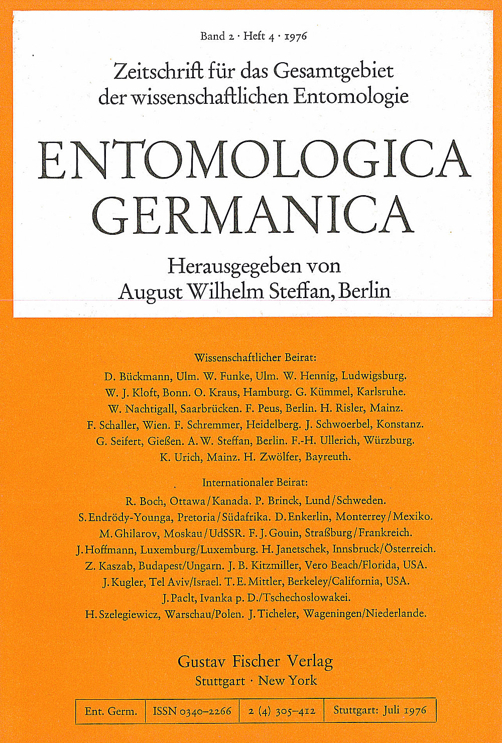 Umschlagbild des Buches: Entomologica Germanica Band 2 Heft 4