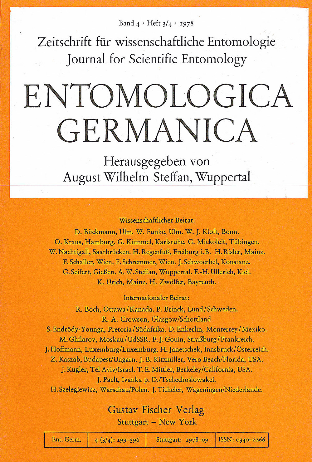 Umschlagbild des Buches: Entomologica Germanica Band 4 Heft 3-4